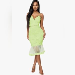 Salimdy Lime Green Mermaid Midi Dress